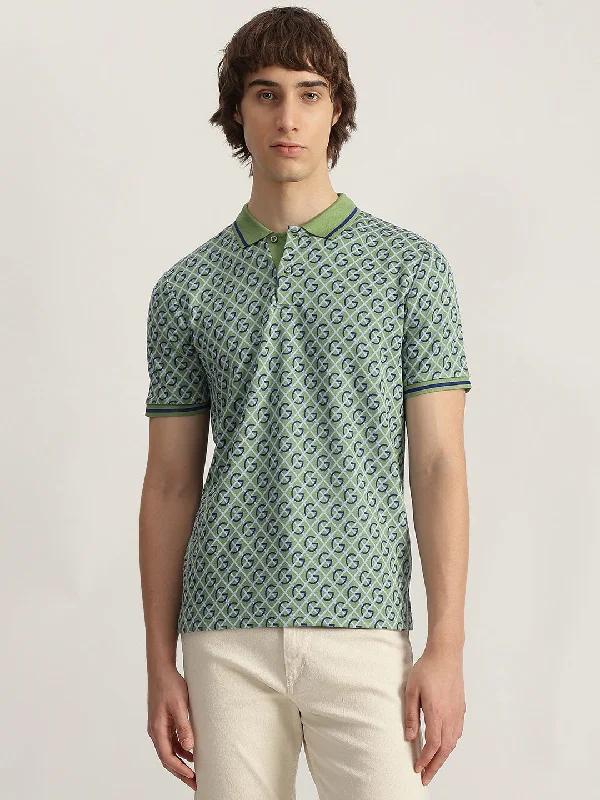 Gant Men Green Printed Polo Collar Short Sleeves T-shirt