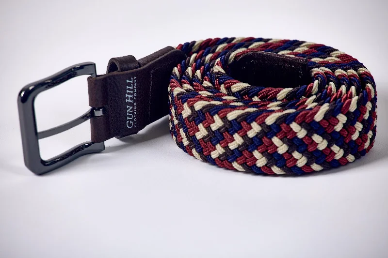 Gun Hill Mens Woven Elasticated Belt - Navy/Brown/White