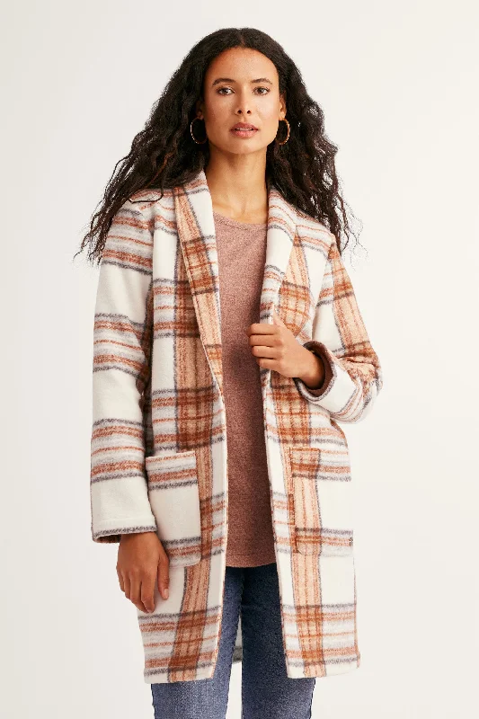Veston tricot brossé jacquard à carreaux - Femme