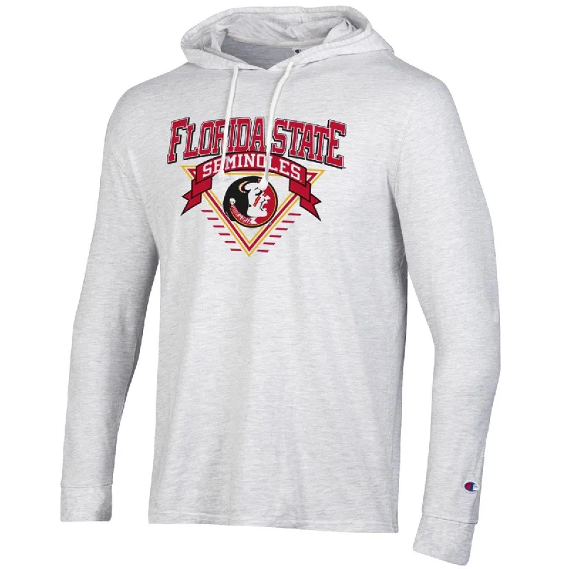 Champion Adult/Unisex Vault Florida State Seminoles Seminole Logo Long Sleeve Hooded T-shirt - Silver Grey Champion Adult/Unisex Vault Florida State Seminoles Seminole Logo Long Sleeve Hooded T-shirt - Silver Grey
