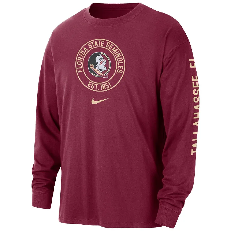 Nike Men's Florida State Seminoles/Seminole Logo Design Long Sleeve Cotton Max90 Heritage T-shirt - Garnet Nike Men's Florida State Seminoles/Seminole Logo Design Long Sleeve Cotton Max90 Heritage T-shirt - Garnet