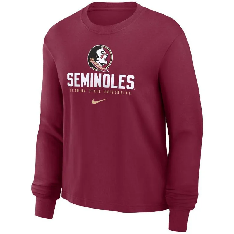 Nike Women's Seminole Logo/Seminoles/Florida State University Long Sleeve Boxy T-shirt - Garnet Nike Women's Seminole Logo/Seminoles/Florida State University Long Sleeve Boxy T-shirt - Garnet